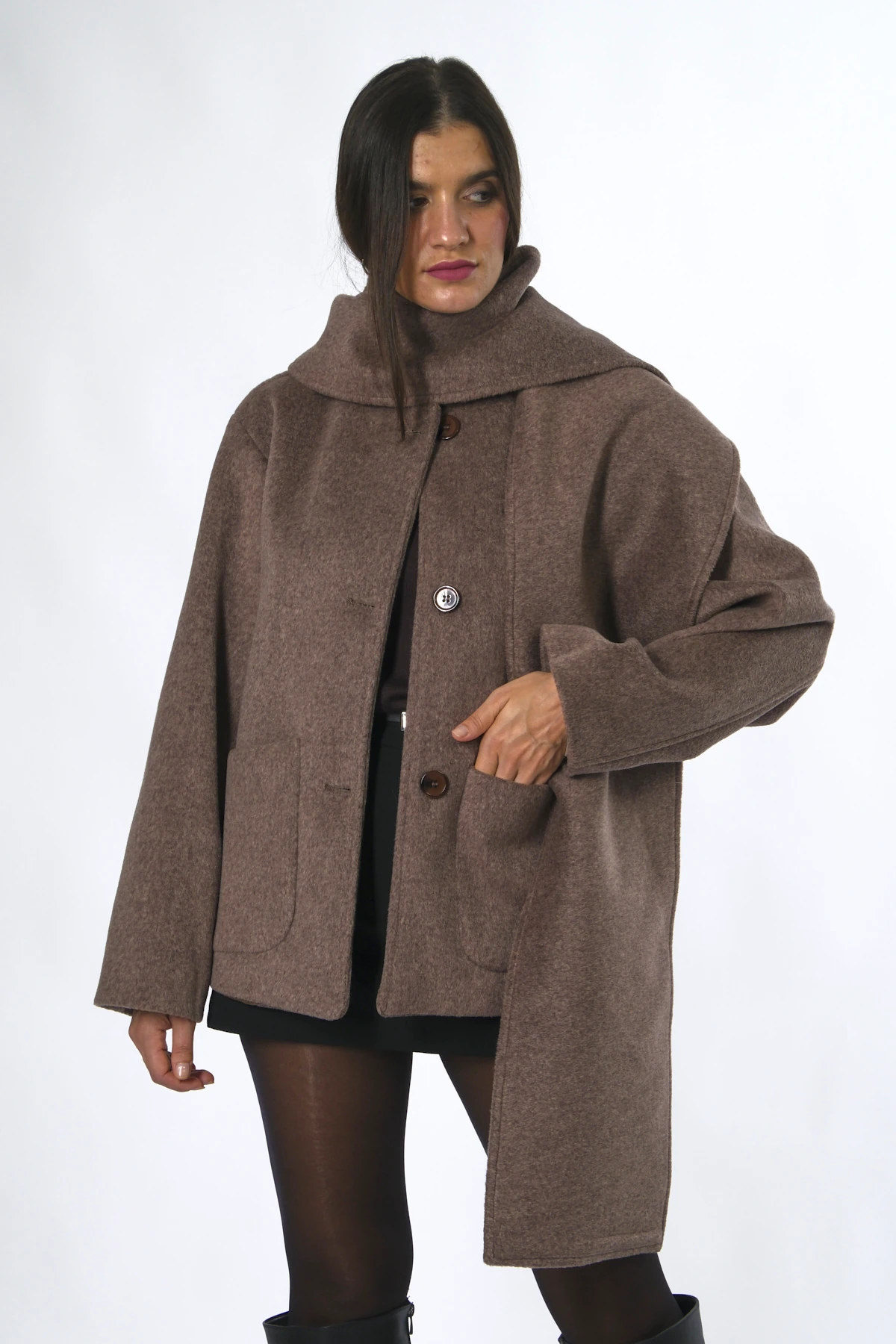 Abbra Kadın Şallı Kaşe Kaban