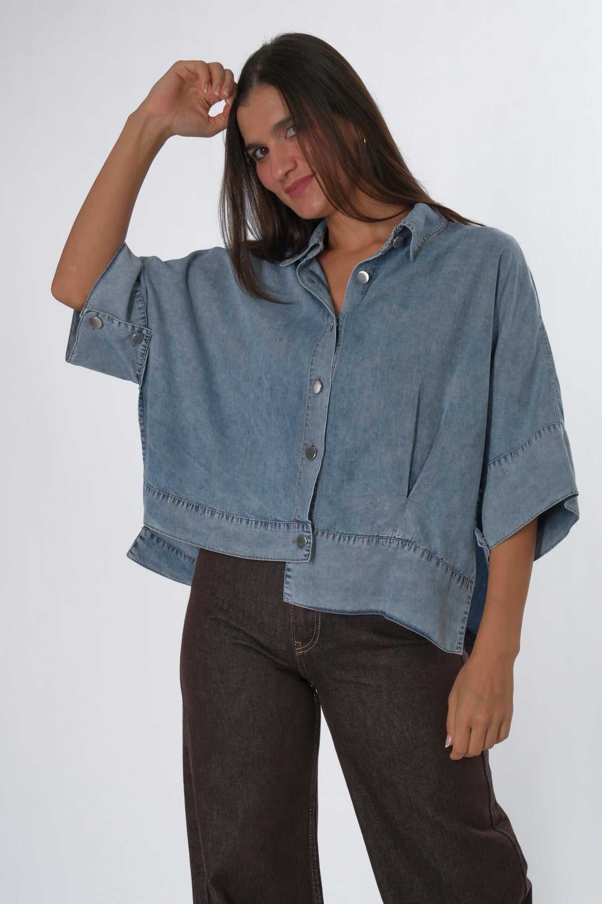 Abbra Kadın Oversize Jean Gömlek