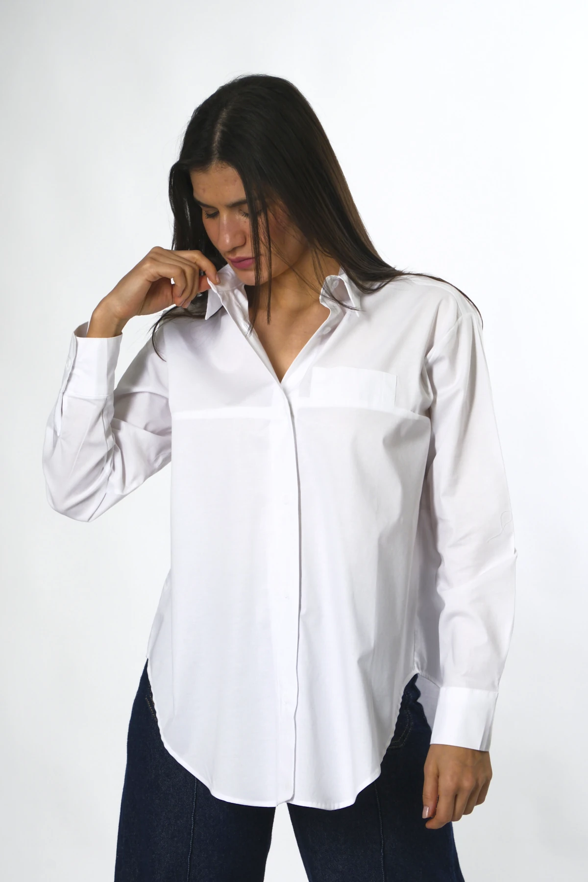 Abbra Kadın Sahte Cepli Pamuklu Oversize Gömlek