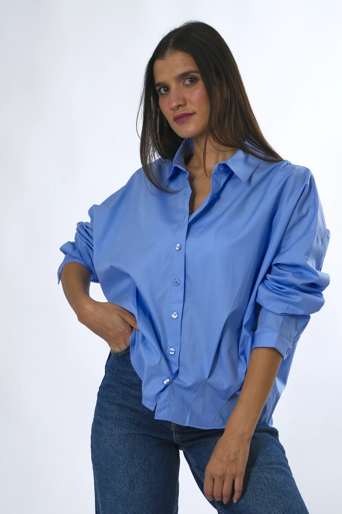 Abbra Kadın %100 Pamuk Poplin Pensli Gömlek