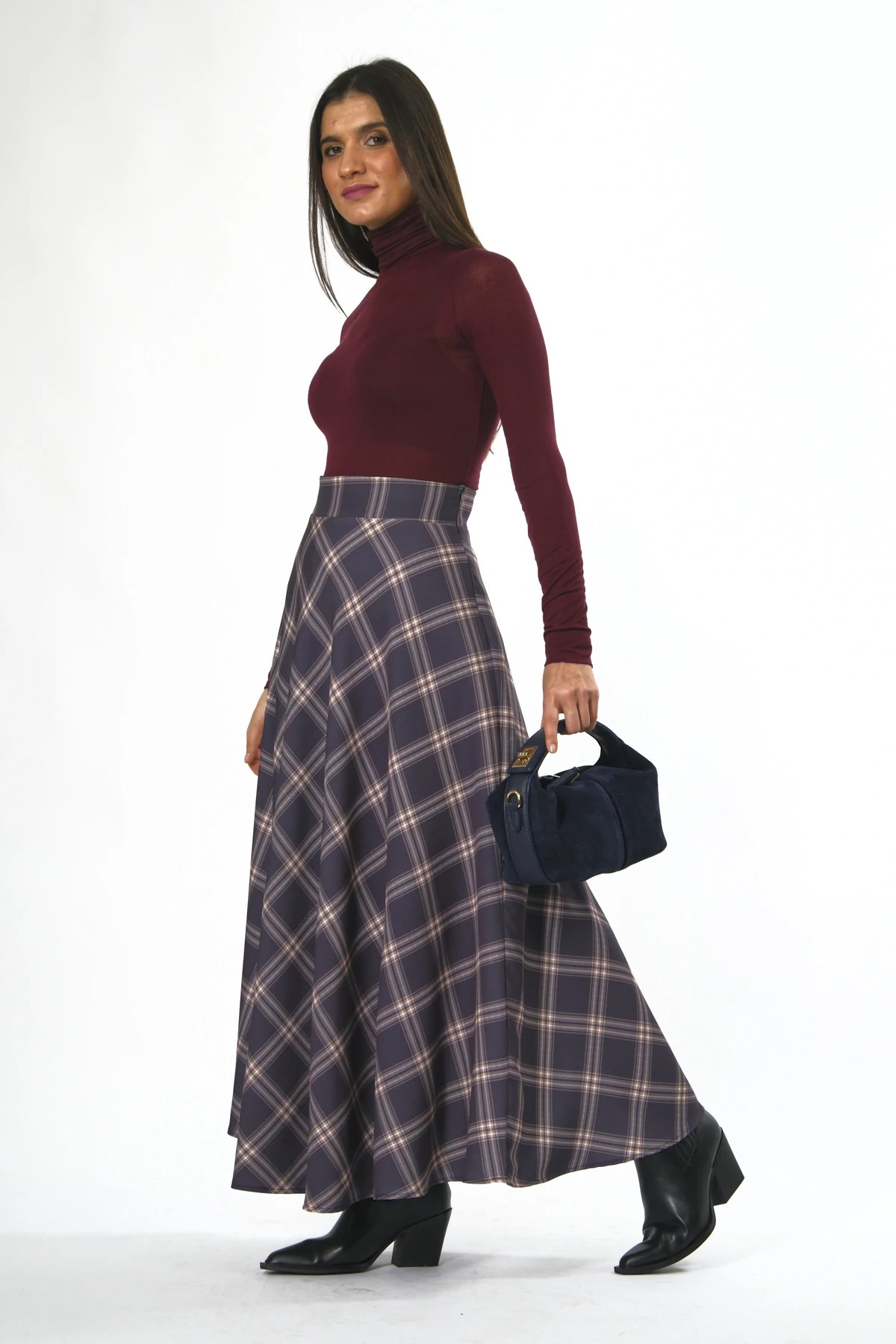 Abbra Kadın Ekoseli Astarlı Etek