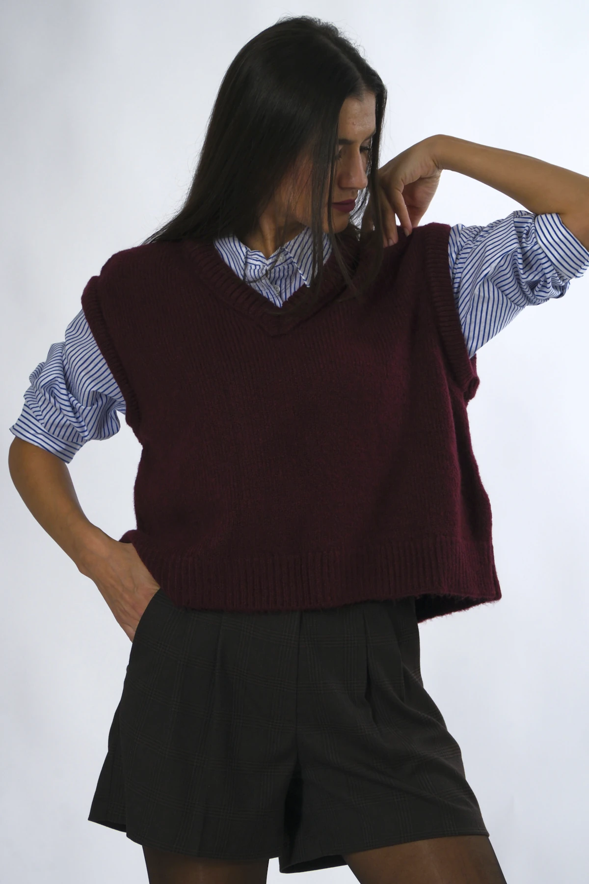 Abbra Kadın V Yaka Düz Süveter