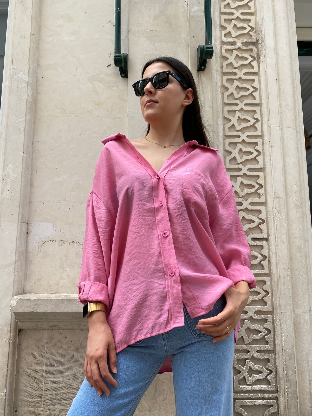 Abbra Kadın Düşük Omuzlu Modal Oversize Gömlek