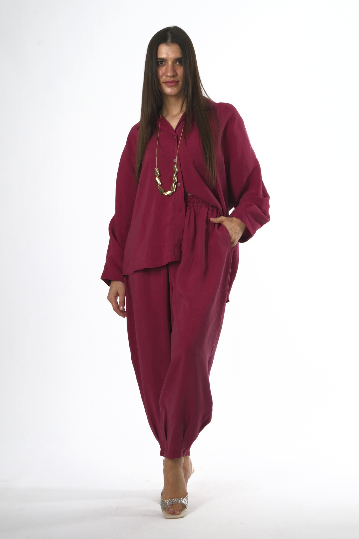 Abbra Kadın Modal Slouchy Gömlek Takım