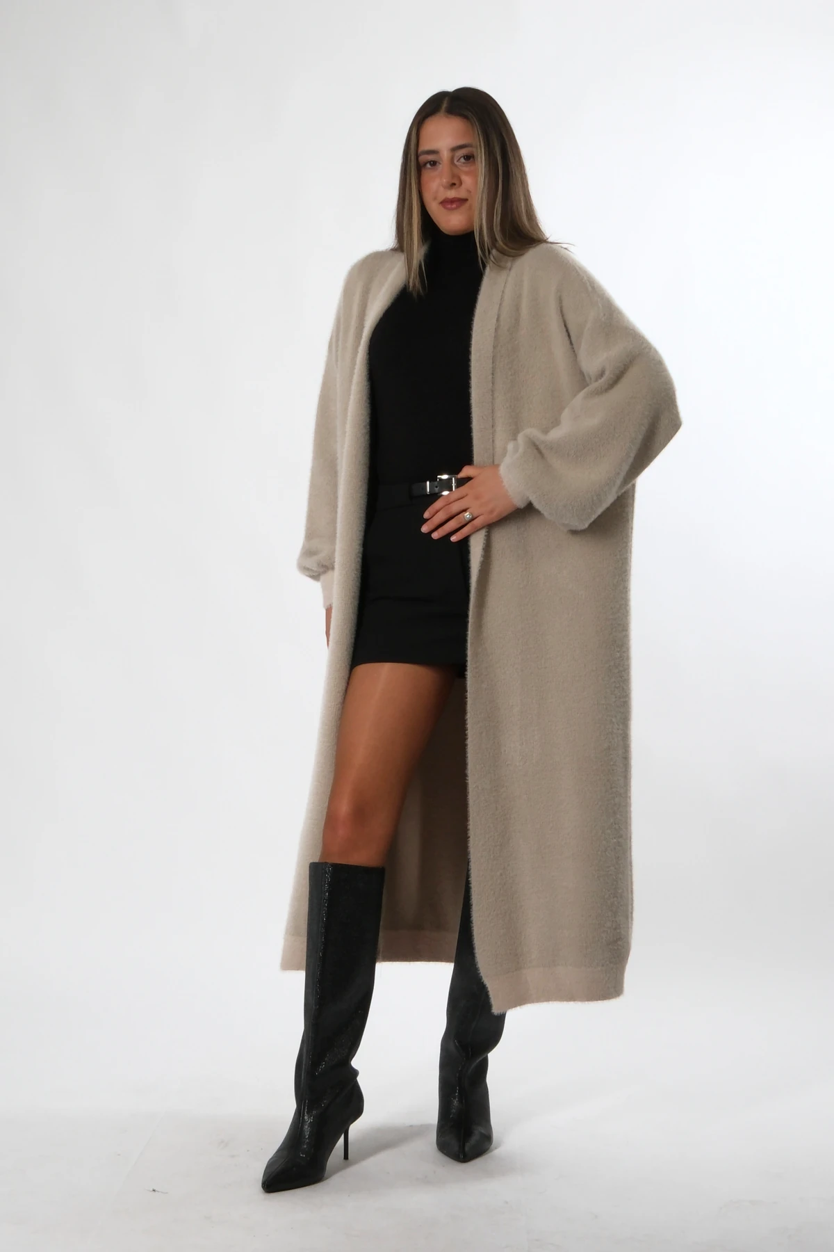 Abbra Kadın Boydan Sakallı Triko Hırka