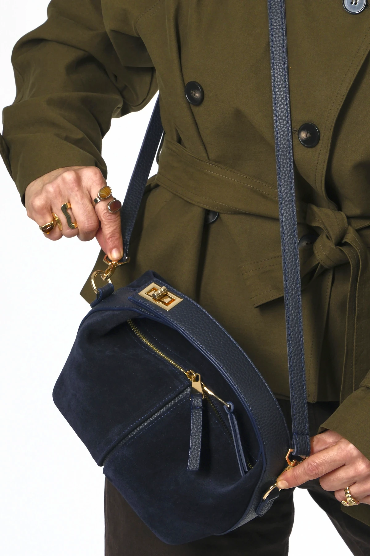 Abbra Kadın Gerçek Süet Deri El Omuz Askılı Astarlı Küçük Çanta - LACİVERT