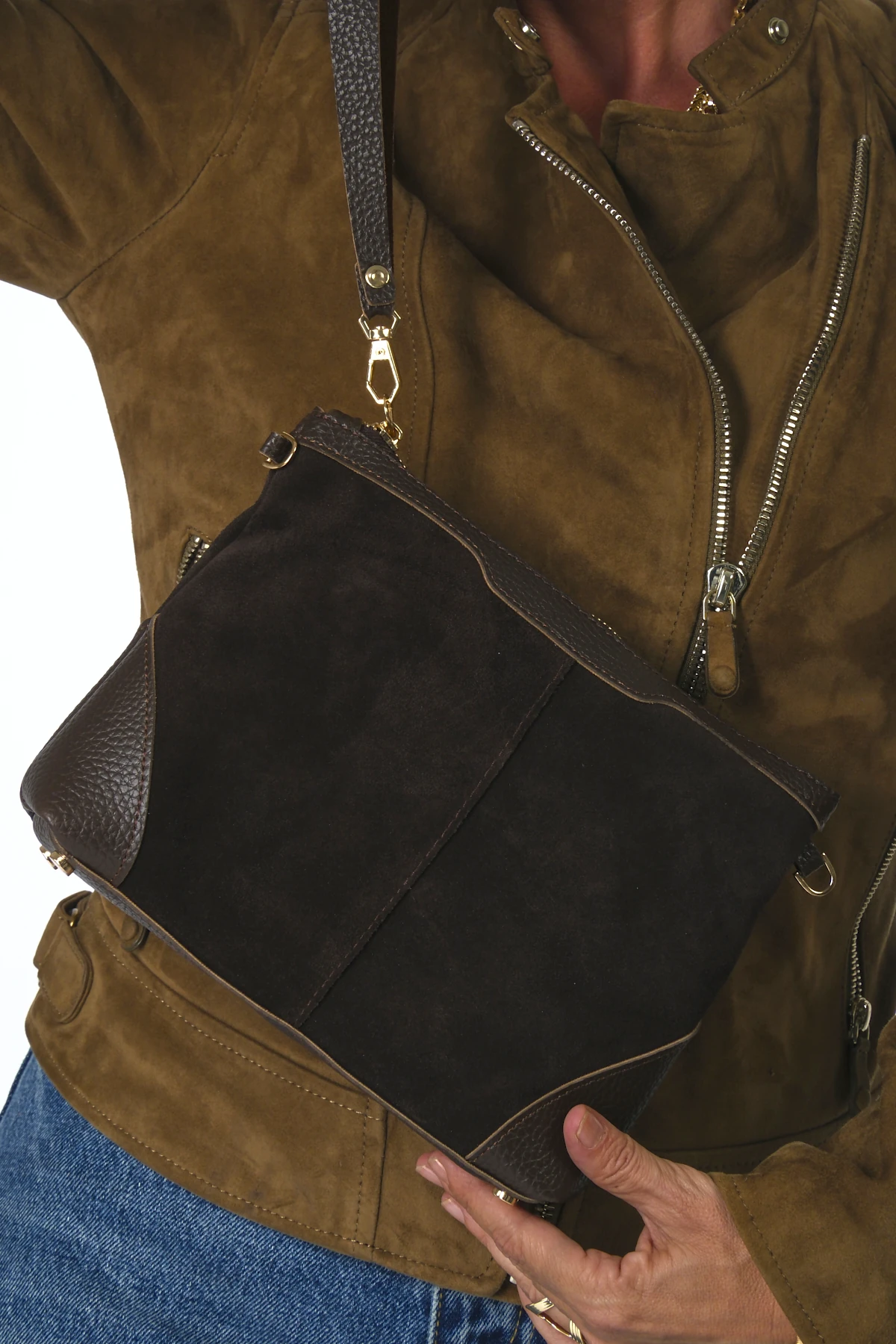 Abbra Kadın Gerçek Süet Deri Omuz Askılı Küçük Çanta