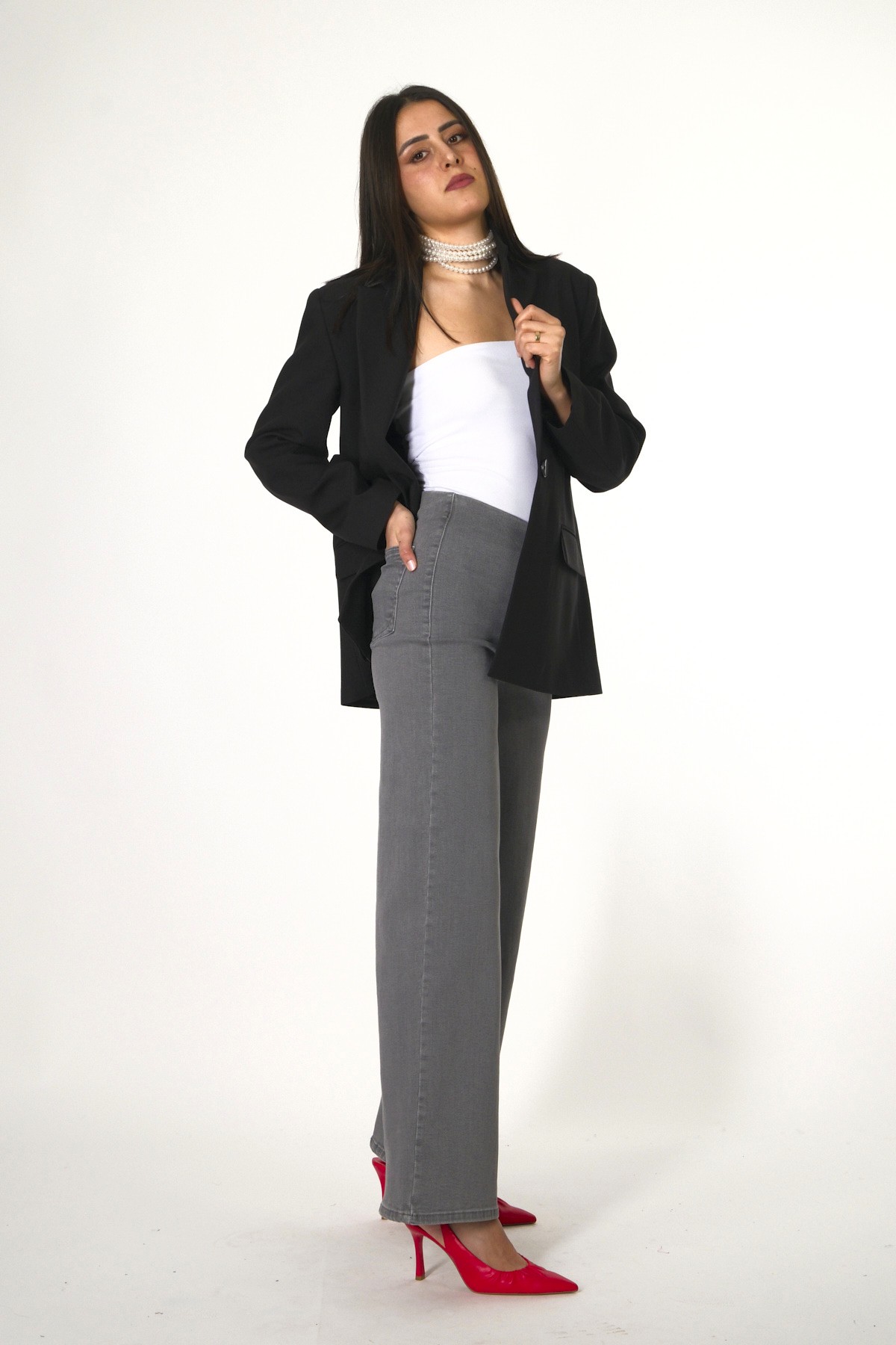 Abbra Kadın Dümdüz Fit Blazer