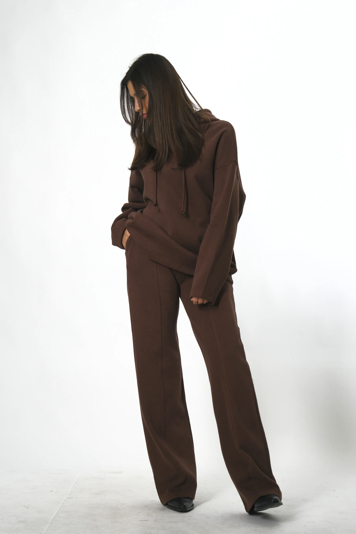 Abbra Kadın Kapüşonlu Beli Lastikli Triko Takım