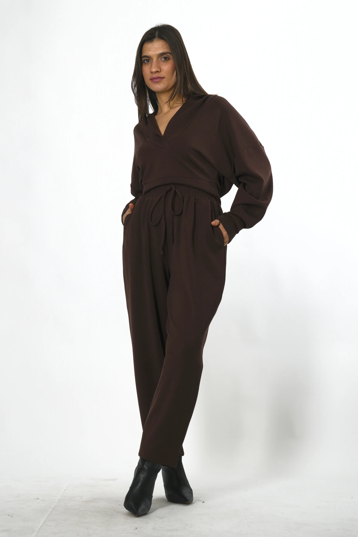 Abbra Kadın Beli Lastikli Kapüşonlu Sweat Pantolon Takım