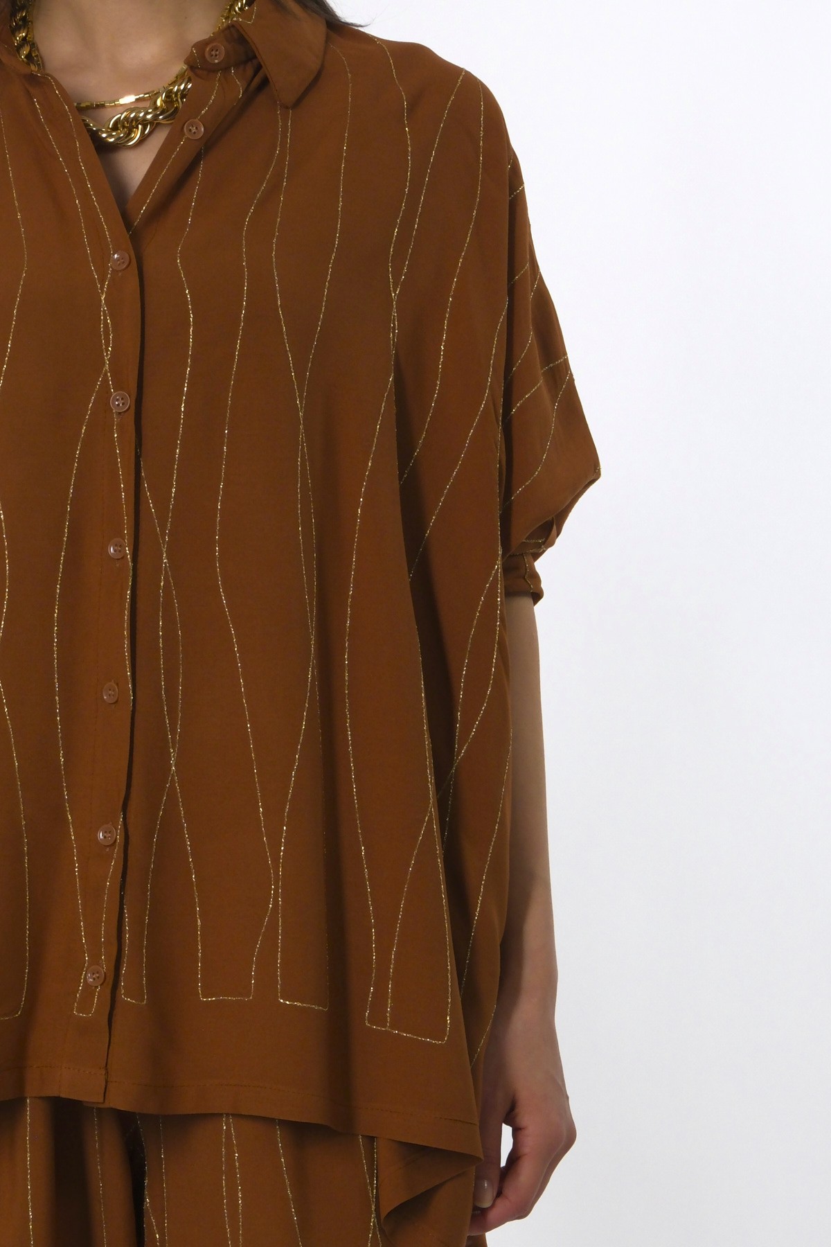 Abbra Kadın Pamuklu Oversize Yanı Yırtmaçlı Gömlek Takım 