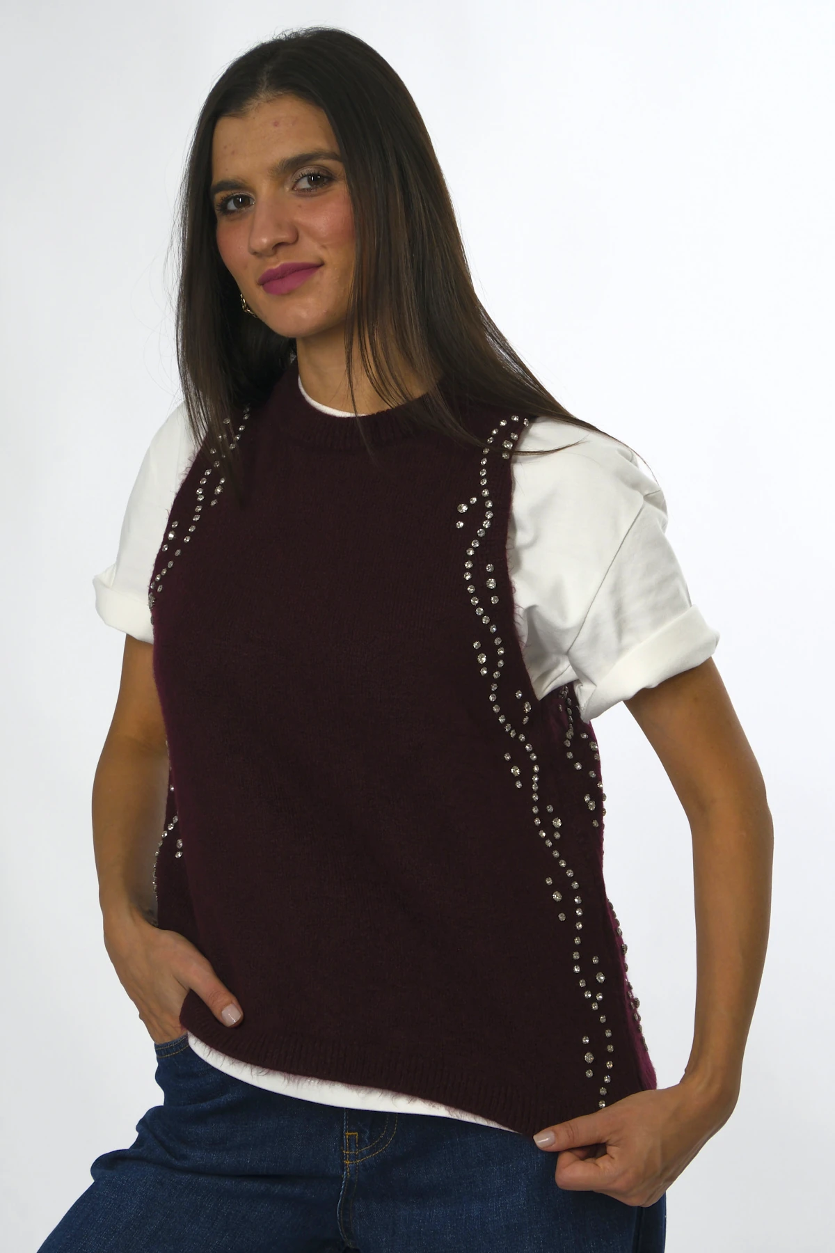 Abbra Kadın Yanları Taşlı Süveter