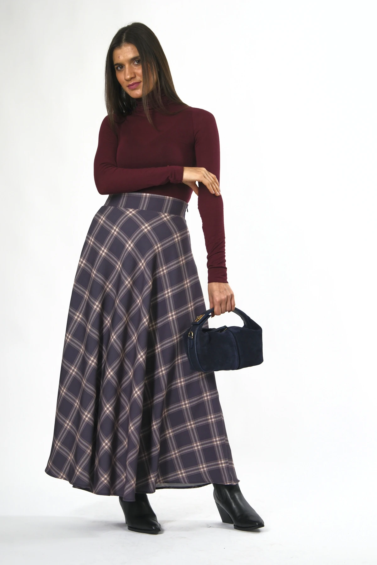 Abbra Kadın Ekoseli Astarlı Etek