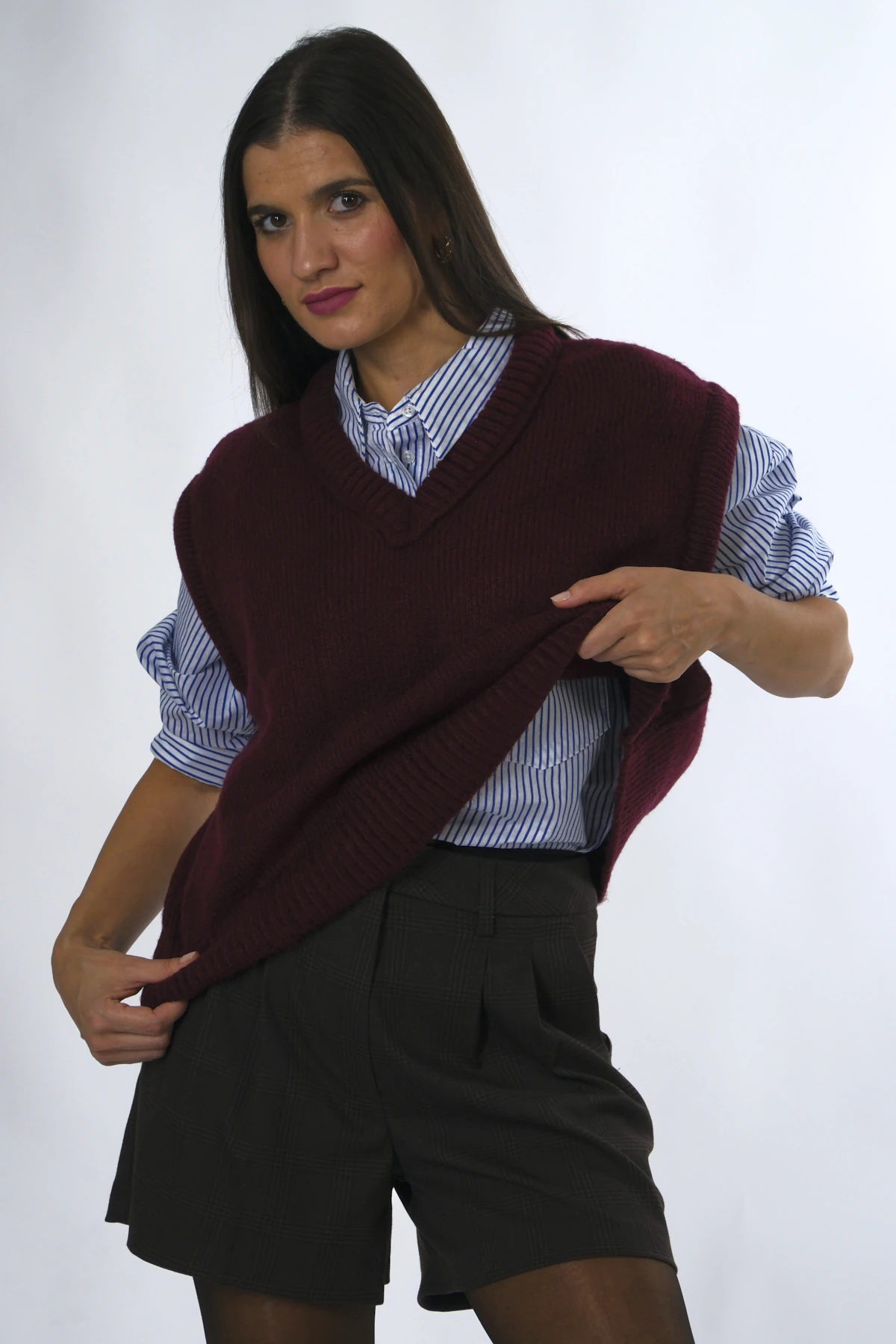 Abbra Kadın V Yaka Düz Süveter