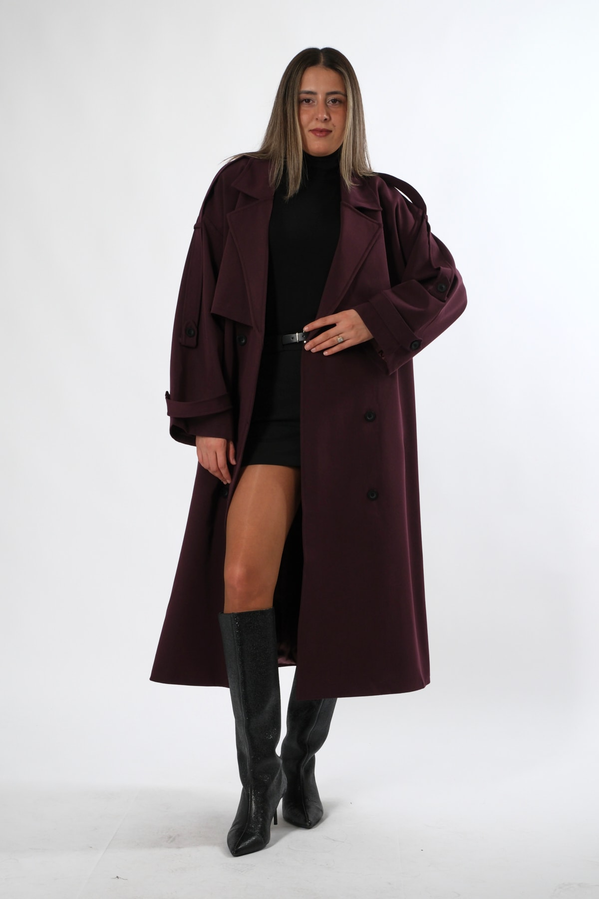 Abbra Kadın Oversize Astarlı Trenç - MÜRDÜM