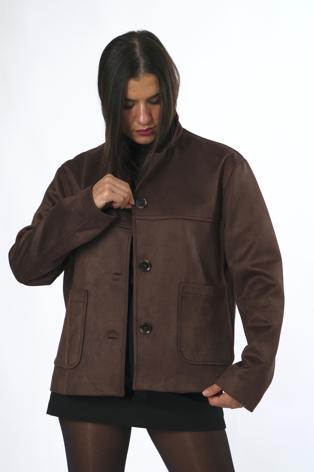 Abbra Kadın Süet Önü Cepli Ceket