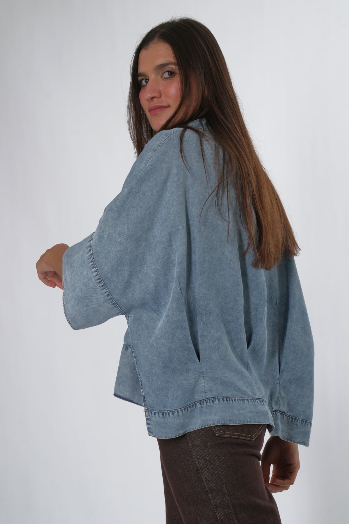 Abbra Kadın Oversize Jean Gömlek