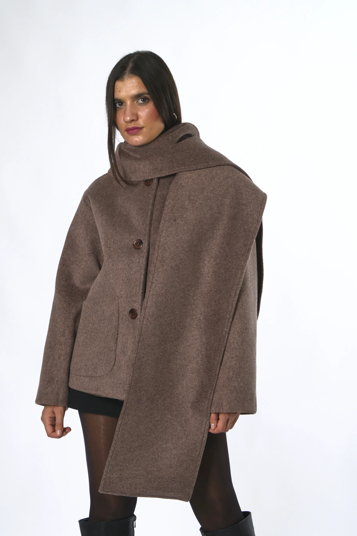 Abbra Kadın Şallı Kaşe Kaban