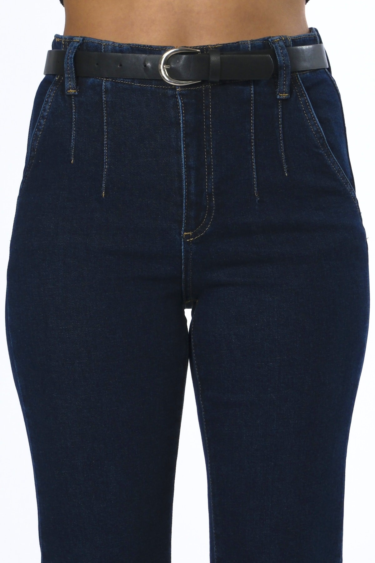 Abbra Kadın Pensli Kemerli Jean Pantolon