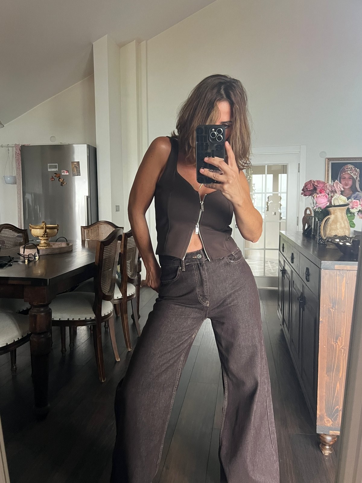 Abbra Kadın Geniş Kalıp Renkli Denim Pantolon 