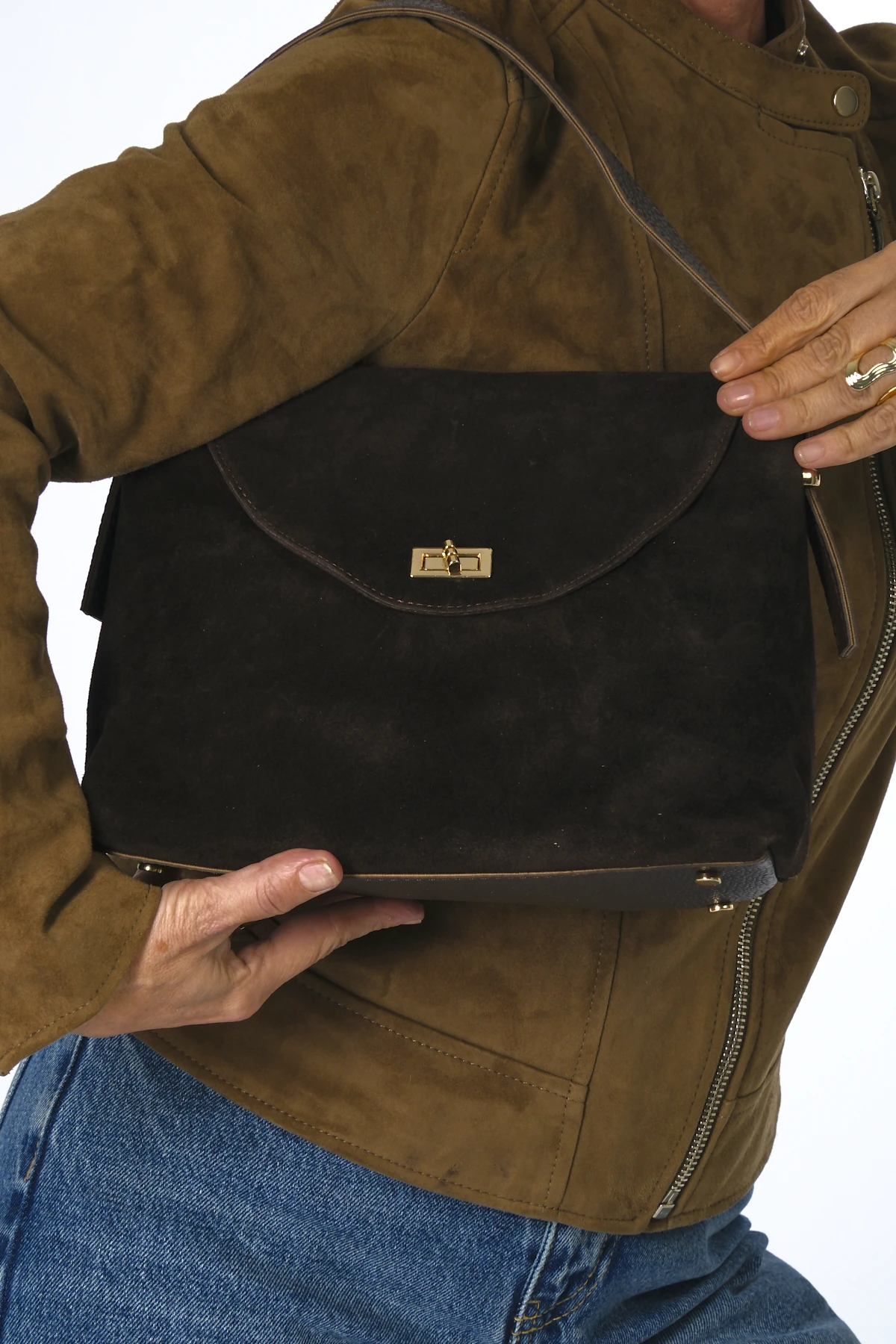 Abbra Kadın Gerçek Süet Deri El Omuz Astarlı Çanta