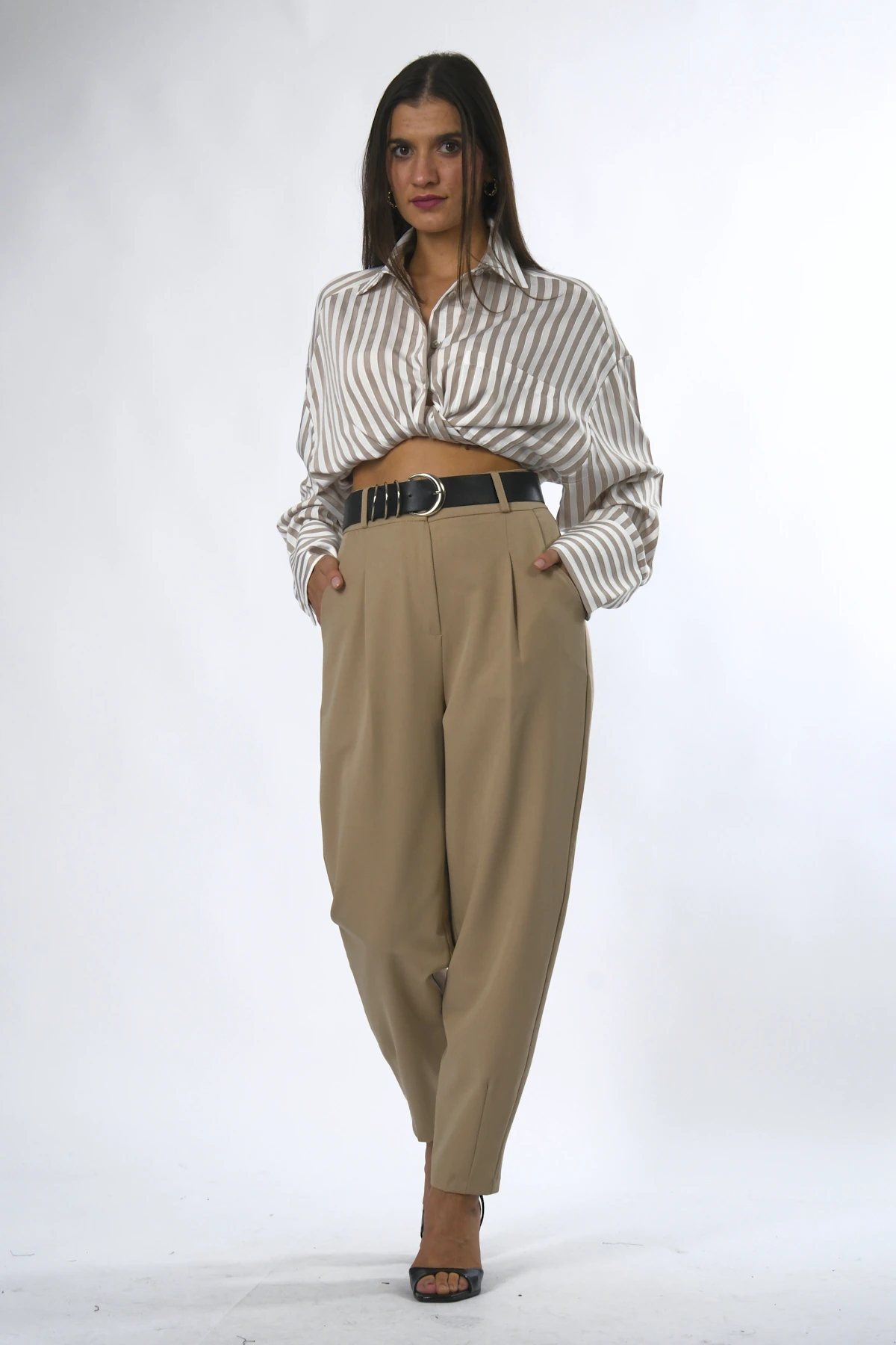 Abbra Kadın Slouchy Kemerli Kumaş Pantolon