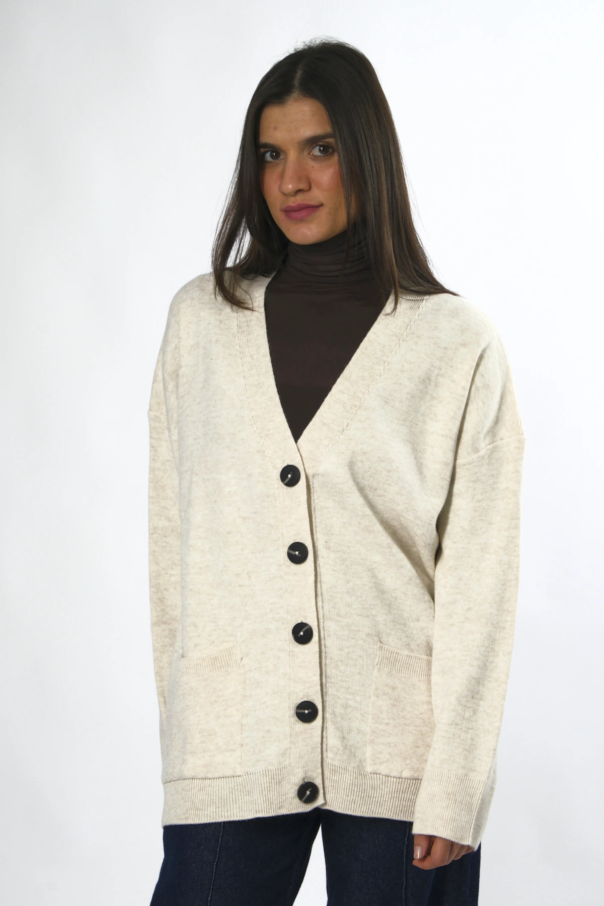 Abbra Kadın 5 Düğmeli Cepli Triko Hırka