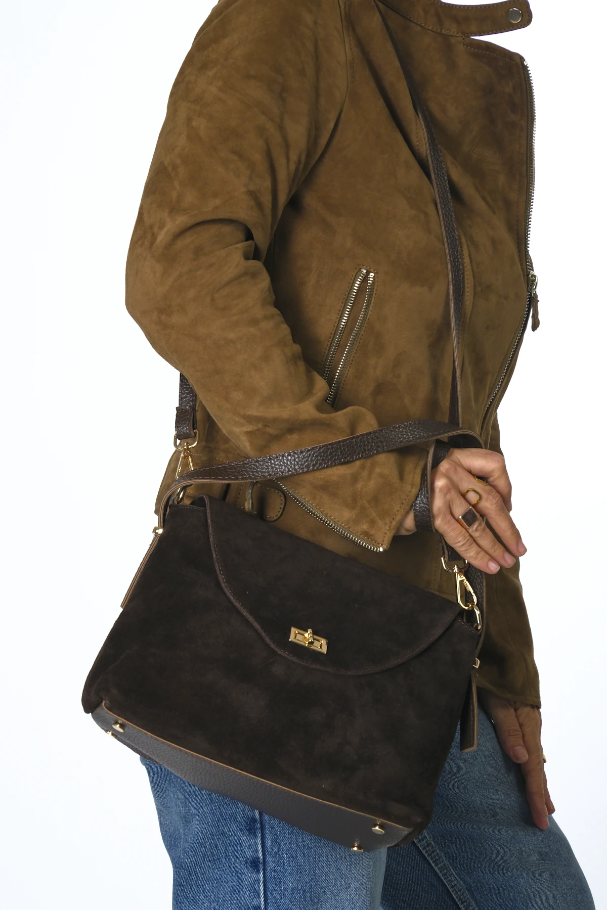 Abbra Kadın Gerçek Süet Deri El Omuz Astarlı Çanta