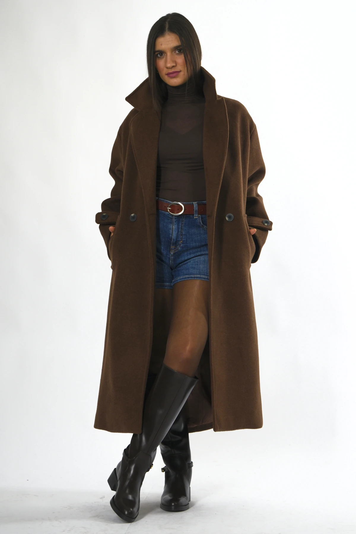 Abbra Kadın Pamuklu Astarlı Uzun Kaşe Kaban