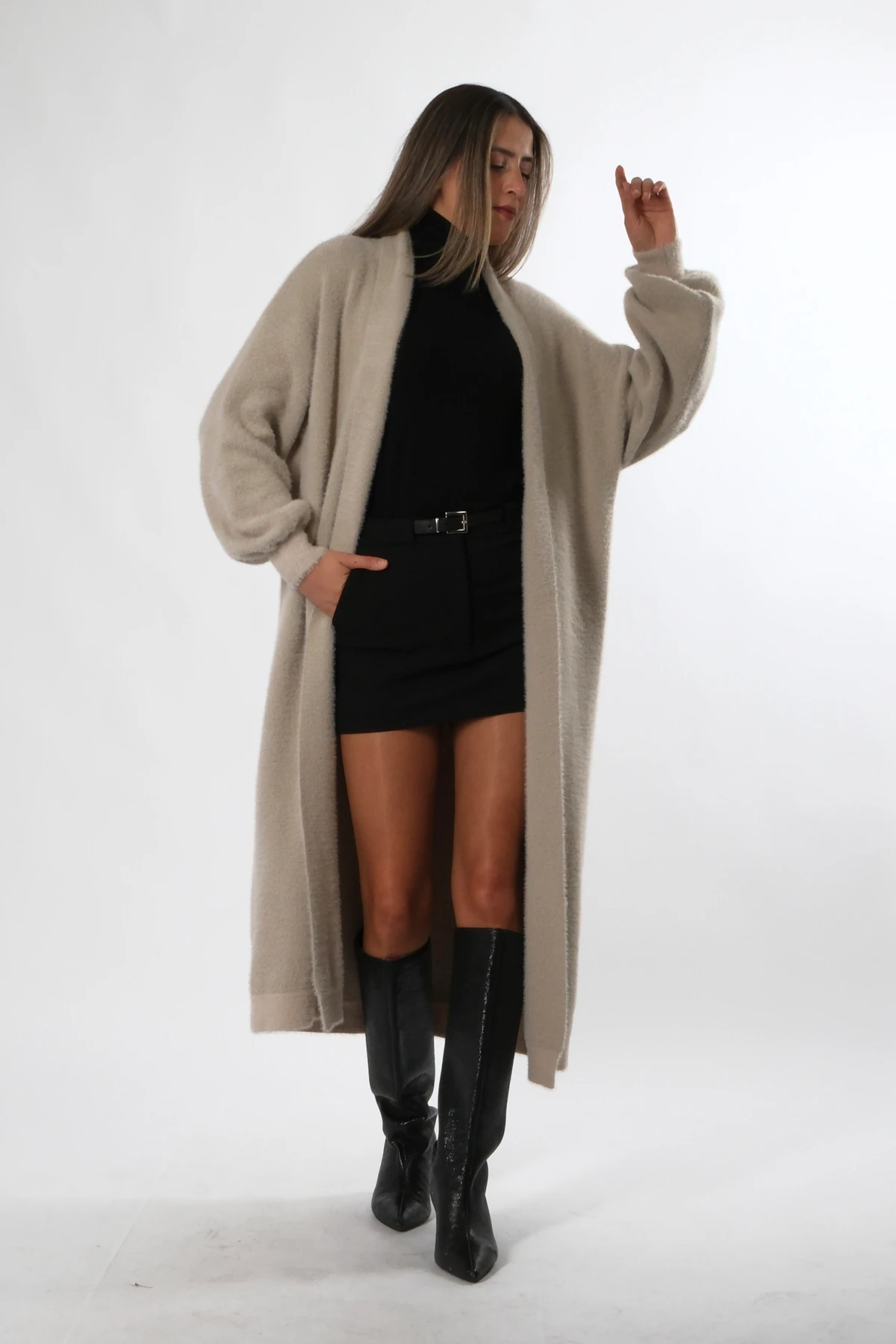 Abbra Kadın Boydan Sakallı Triko Hırka