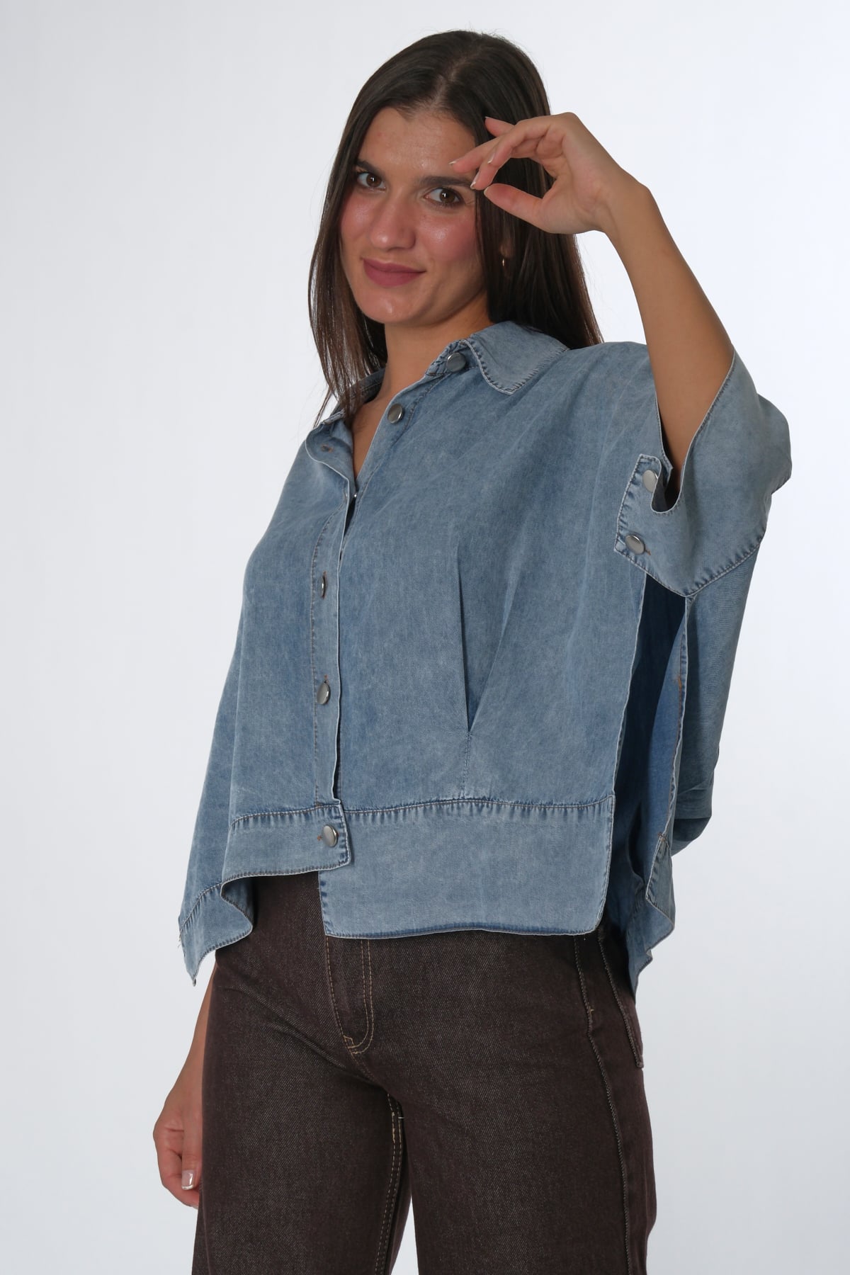 Abbra Kadın Oversize Jean Gömlek