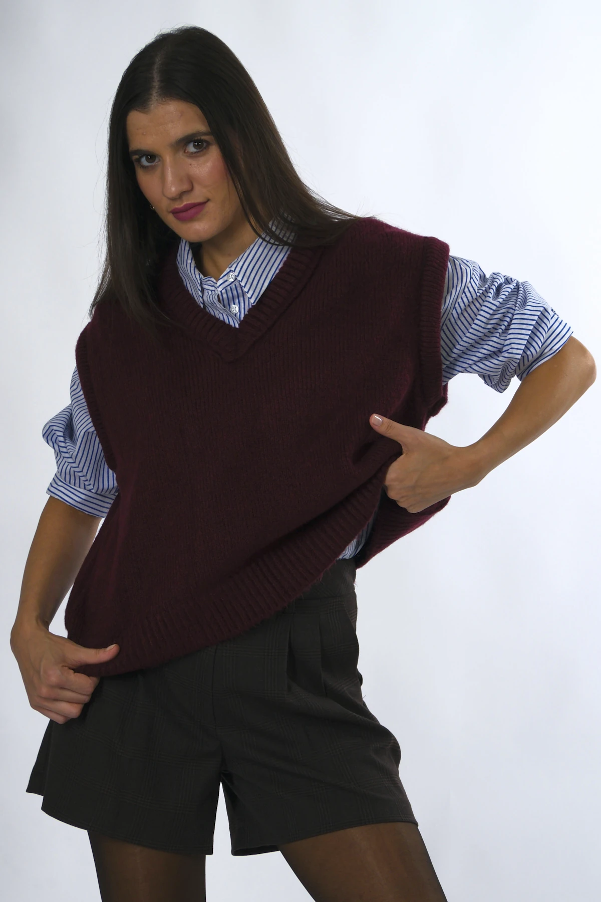 Abbra Kadın V Yaka Düz Süveter