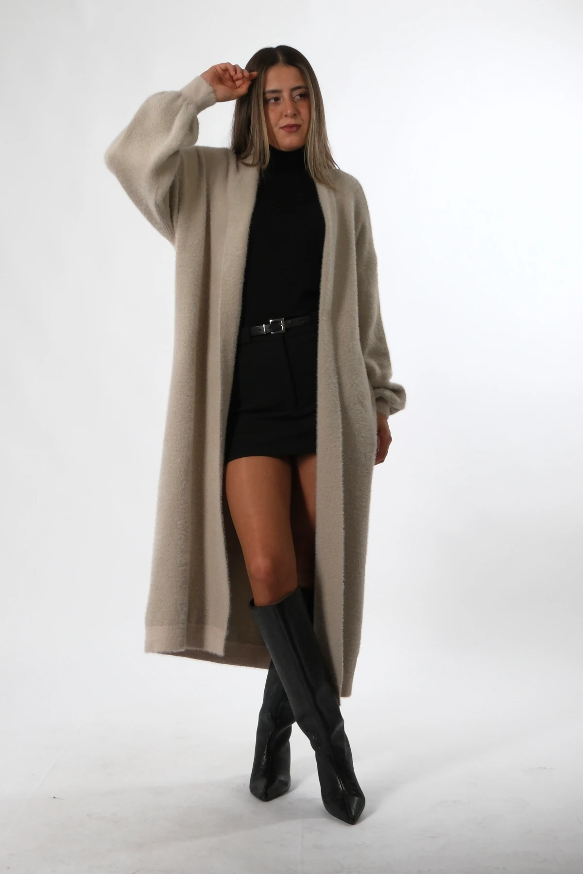 Abbra Kadın Boydan Sakallı Triko Hırka - TAŞ