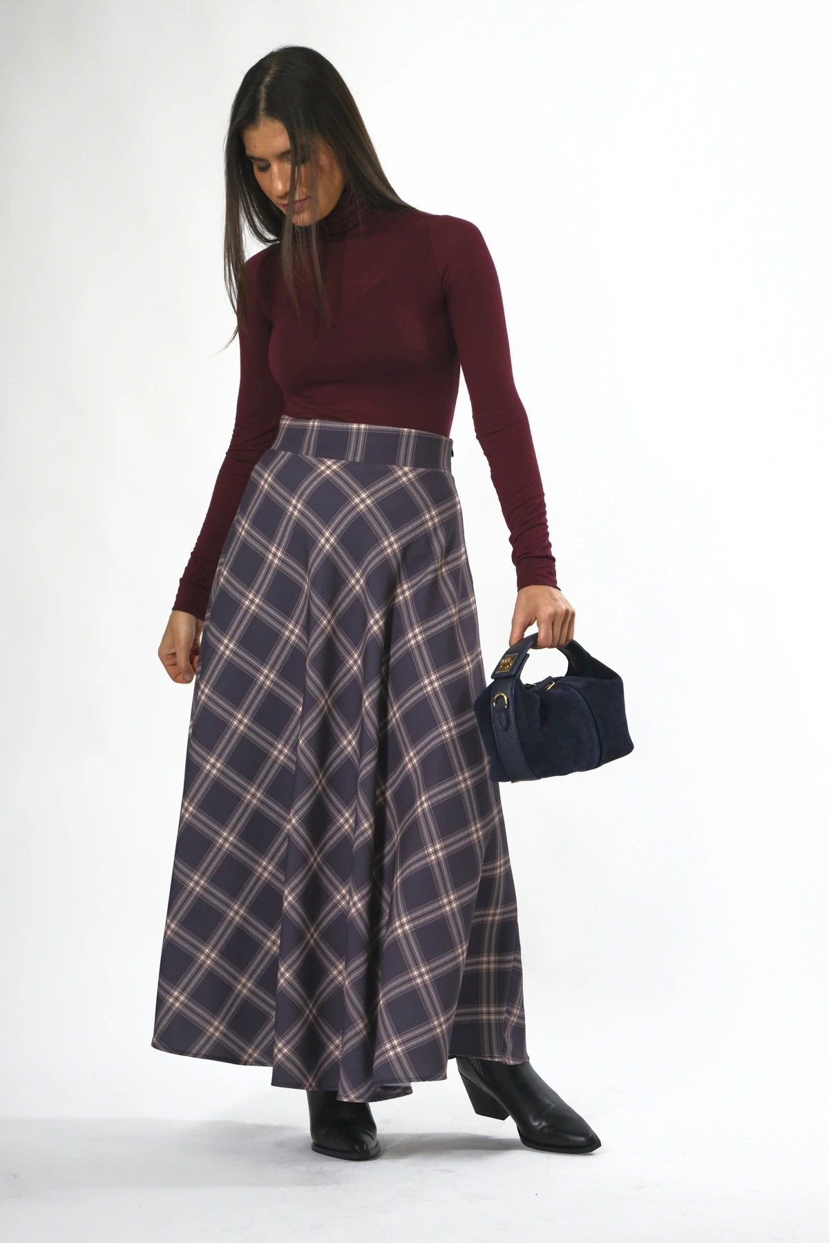 Abbra Kadın Ekoseli Astarlı Etek