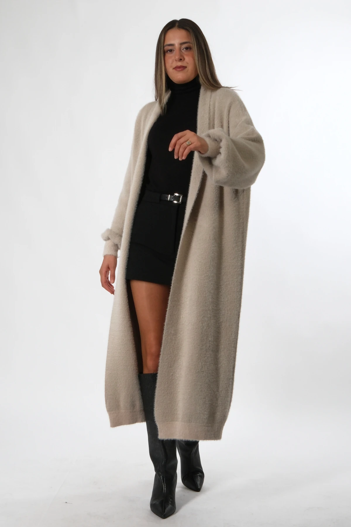 Abbra Kadın Boydan Sakallı Triko Hırka