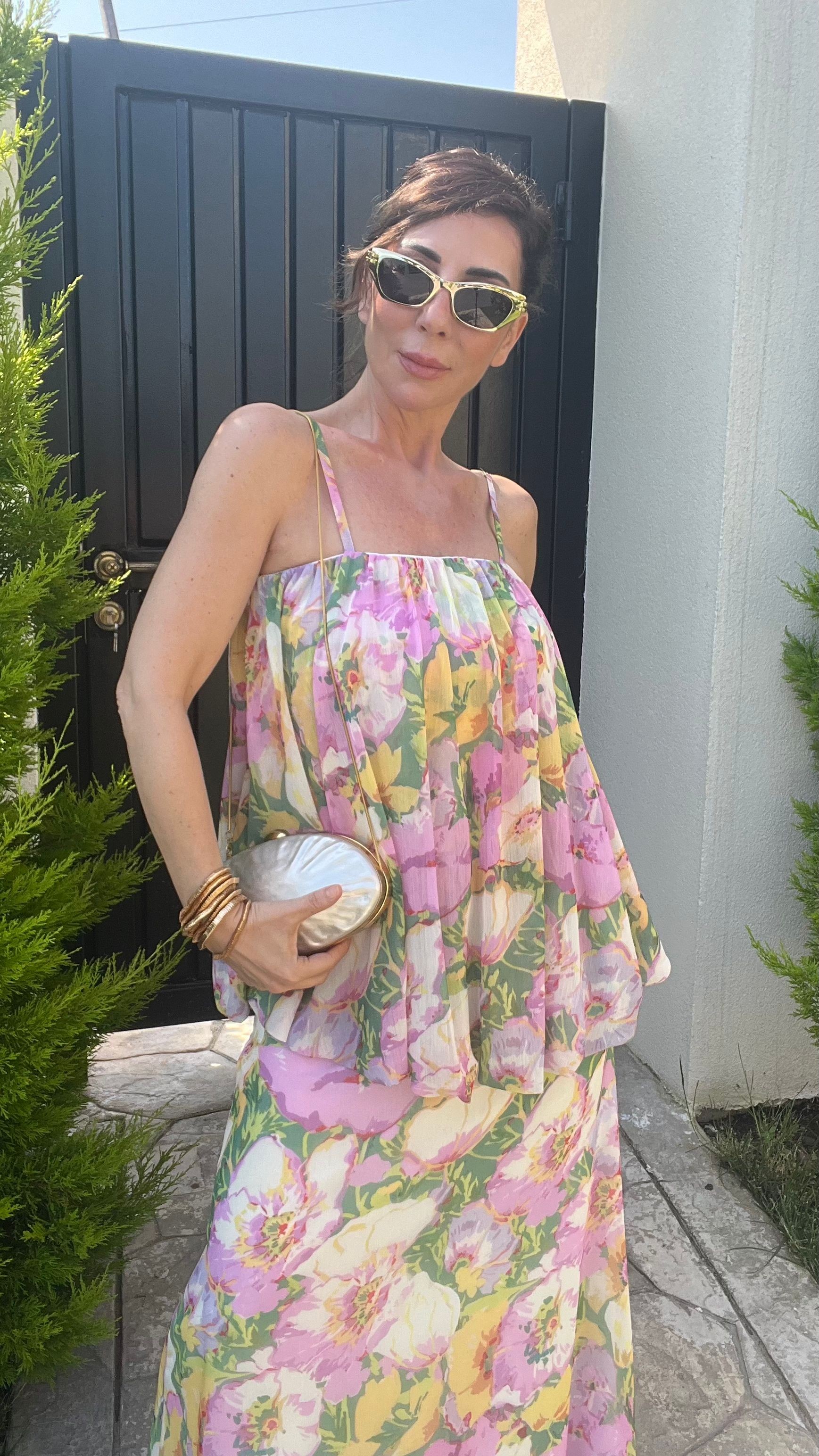 Abbra Kadın Çiçekli Balon Elbise 