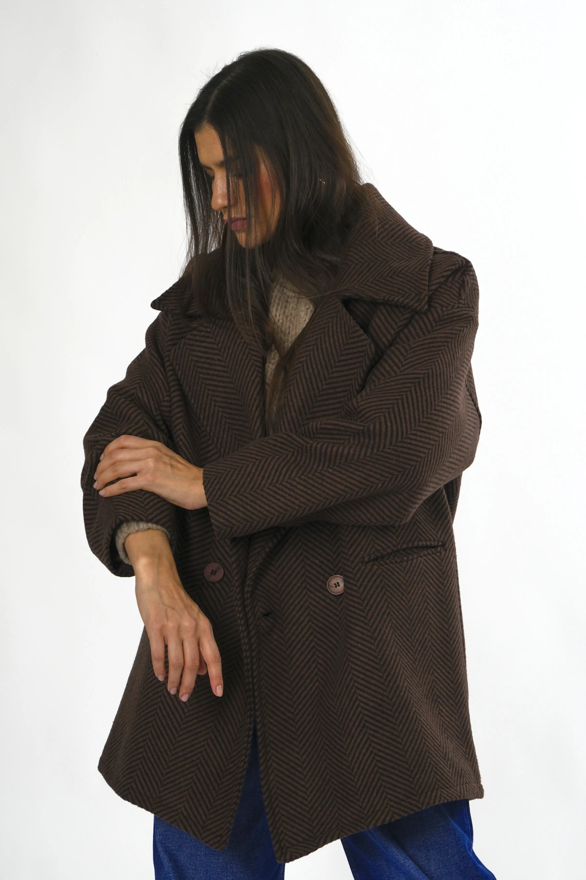 Kadın Balık Sırtı Astarlı Oversize Kaban