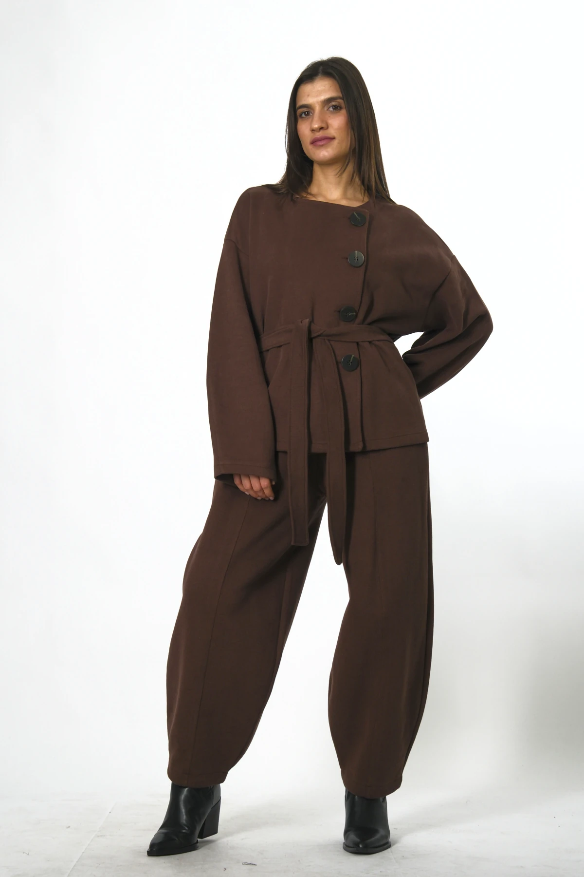 Abbra Kadın %100 Pamuk Beli Lastikli Ceketli Şalvar Takım