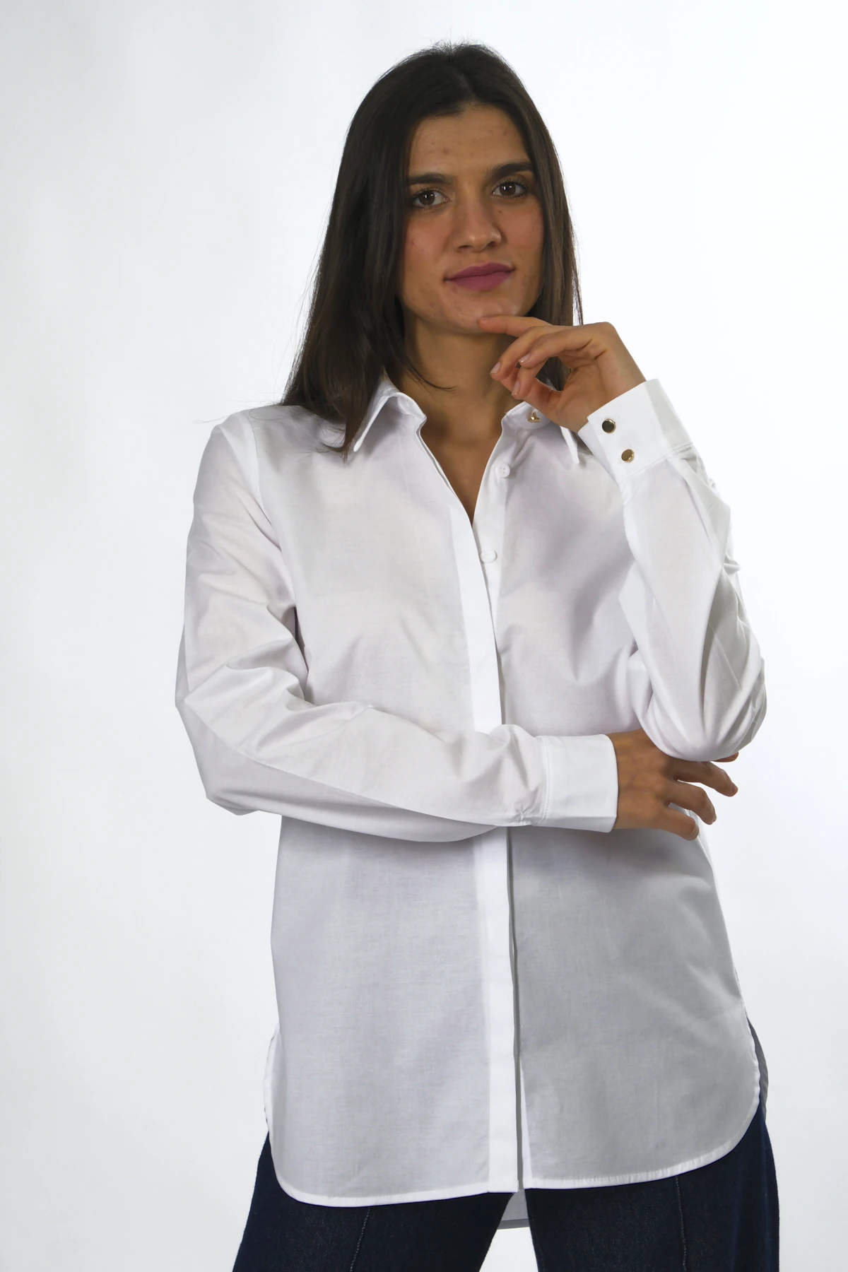 Abbra Kadın Gizli Düğmeli Pamuklu Poplin Gömlek