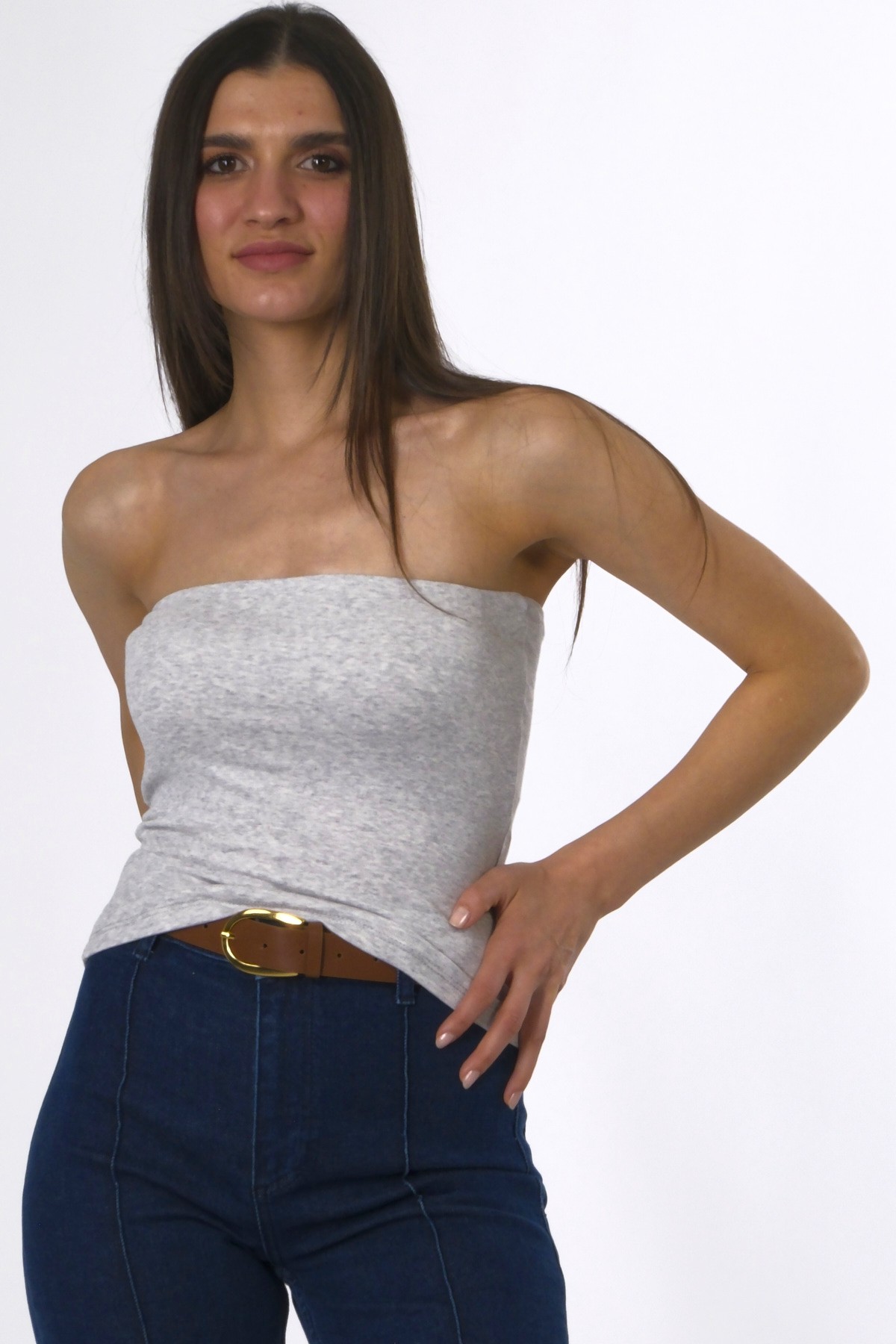 Abbra Kadın Crop Top - GRİ
