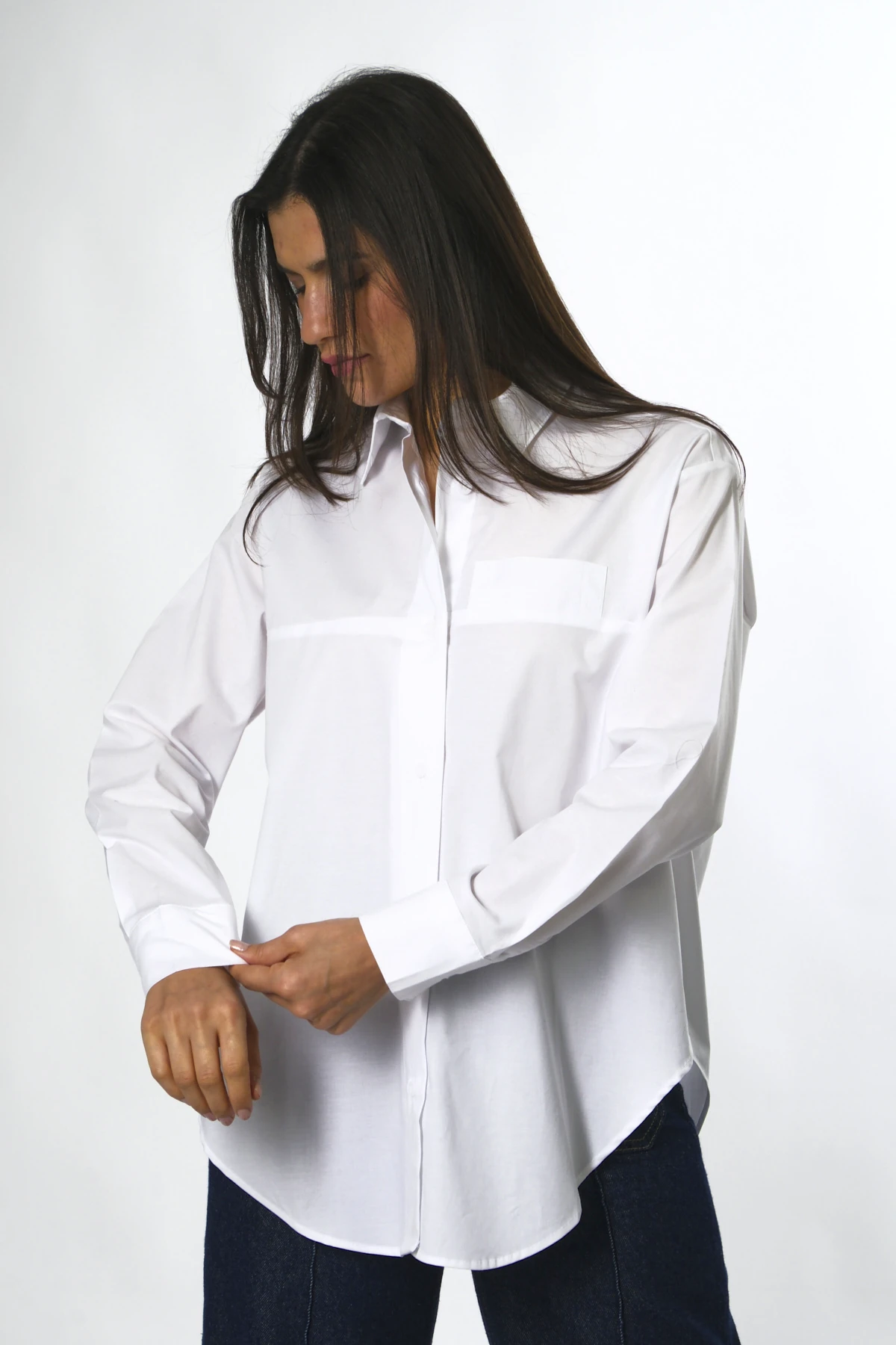 Abbra Kadın Sahte Cepli Pamuklu Oversize Gömlek