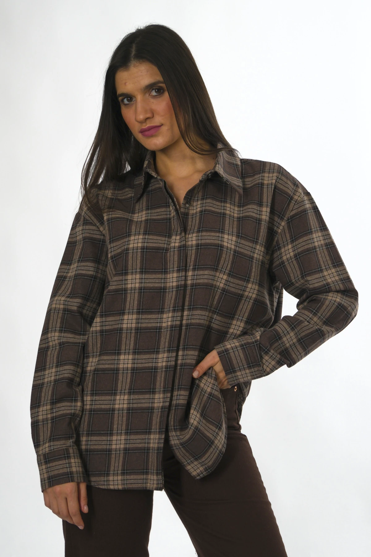 Abbra Kadın Oduncu Gizli Düğmeli Gömlek