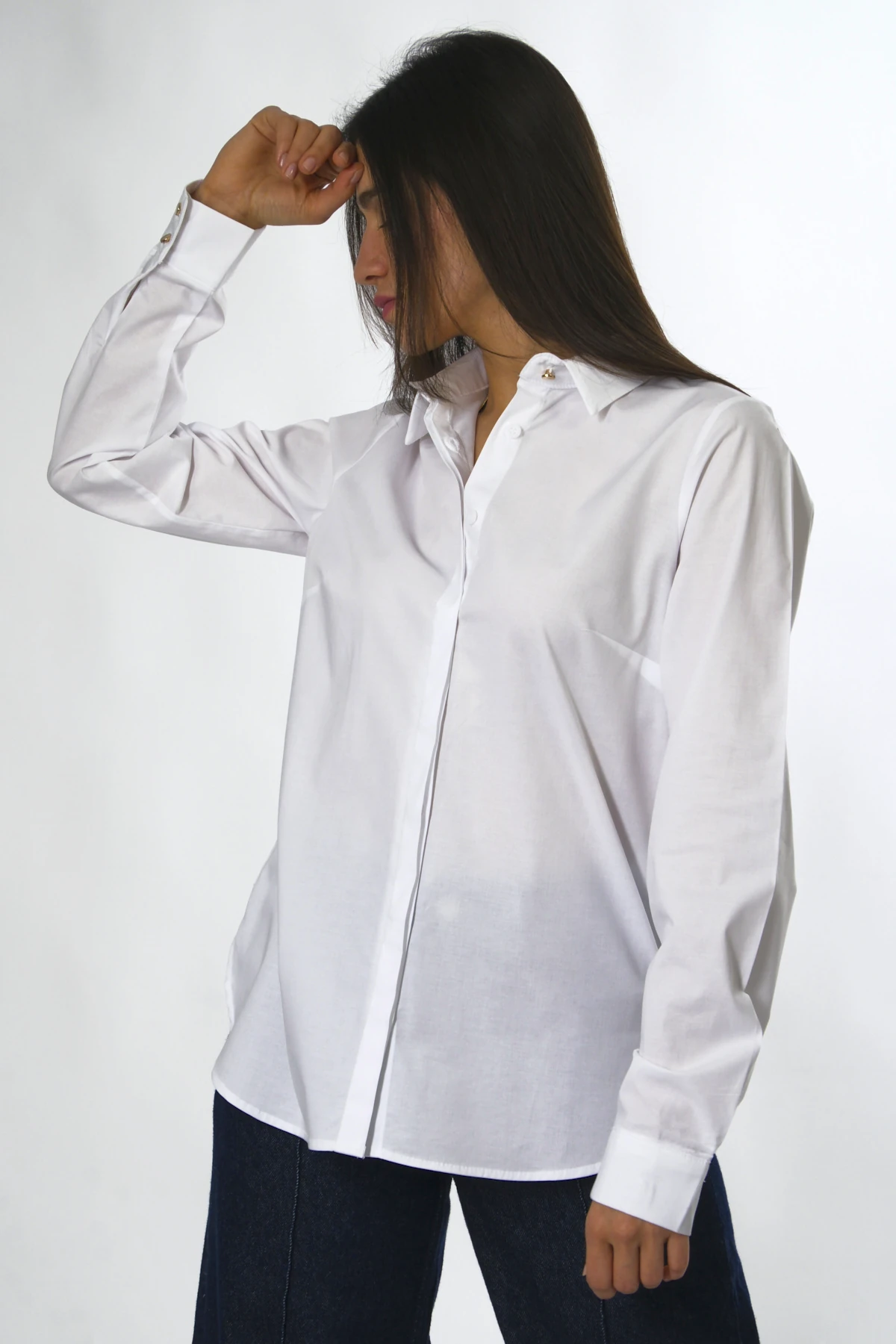 Abbra Kadın Gizli Düğmeli Pamuklu Poplin Gömlek