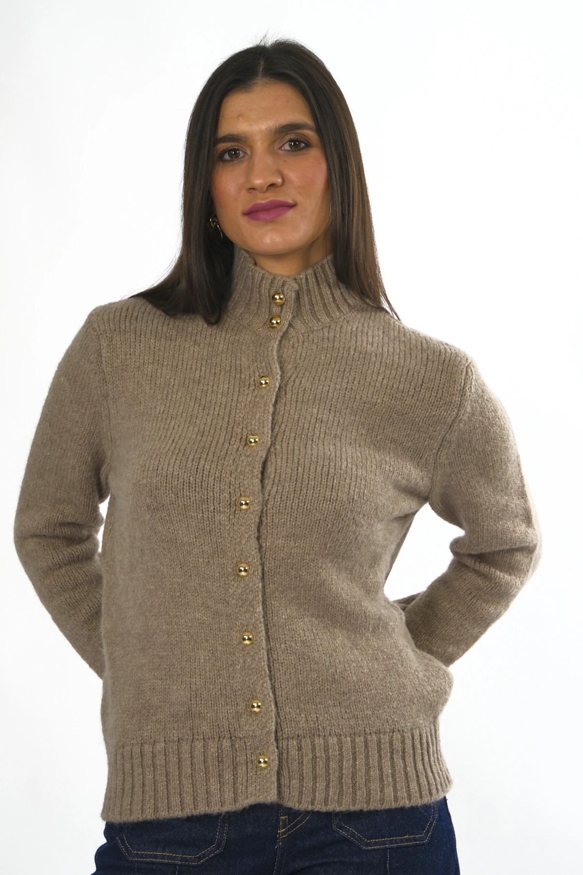 Abbra Kadın Boğazlı Düğmeli Hırka