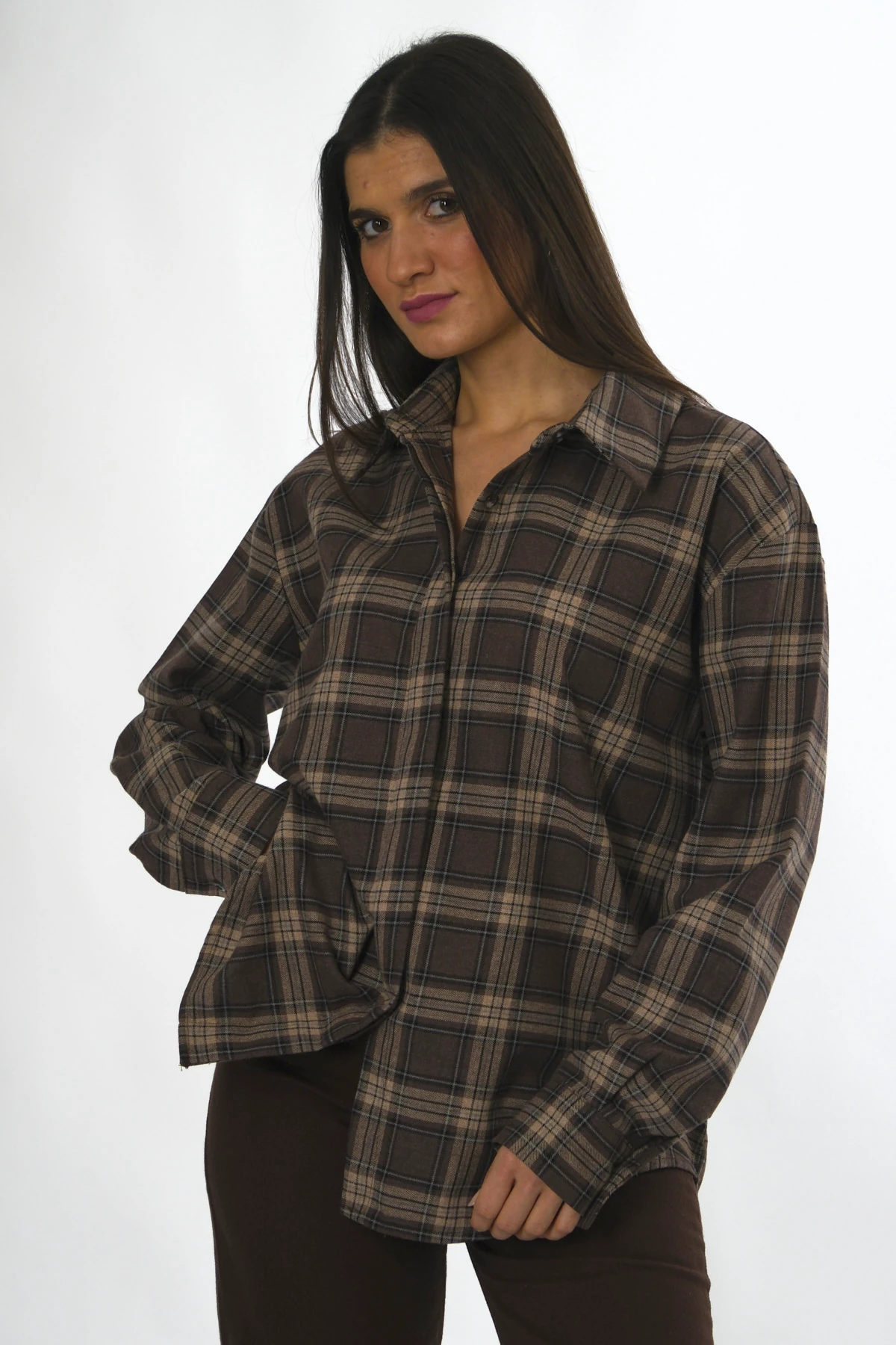 Abbra Kadın Oduncu Gizli Düğmeli Gömlek