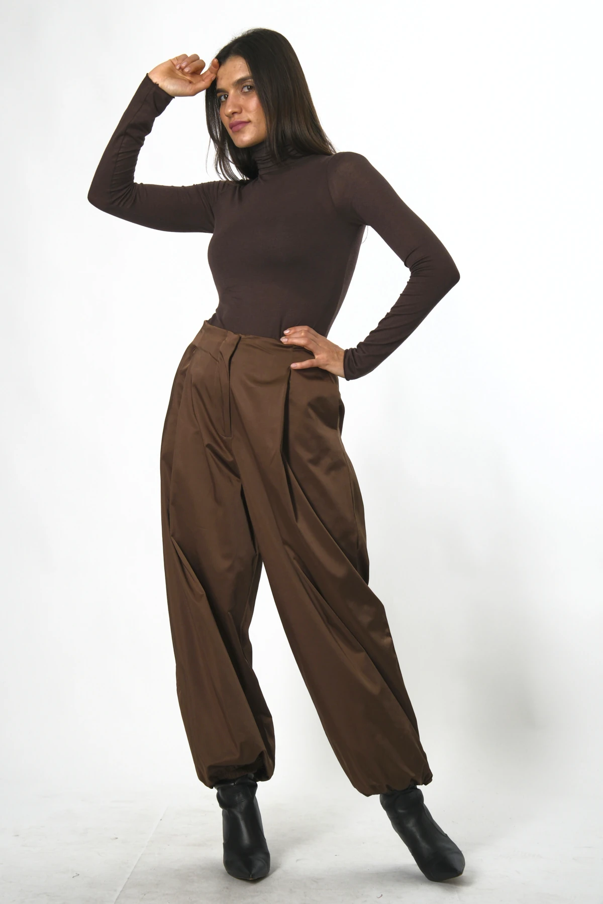 Abbra Kadın Saten Görünümlü Paçası Lastikli Şalvar Pantolon