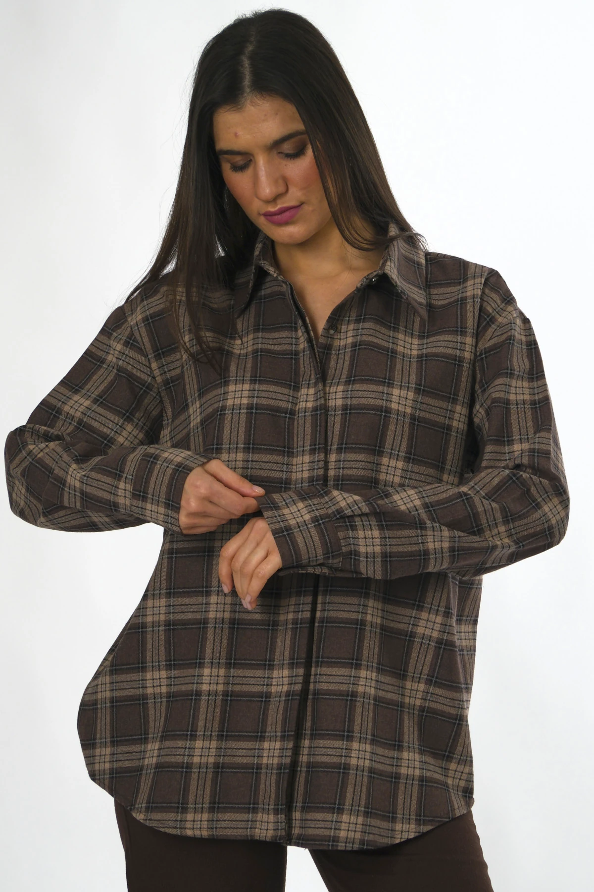 Abbra Kadın Oduncu Gizli Düğmeli Gömlek