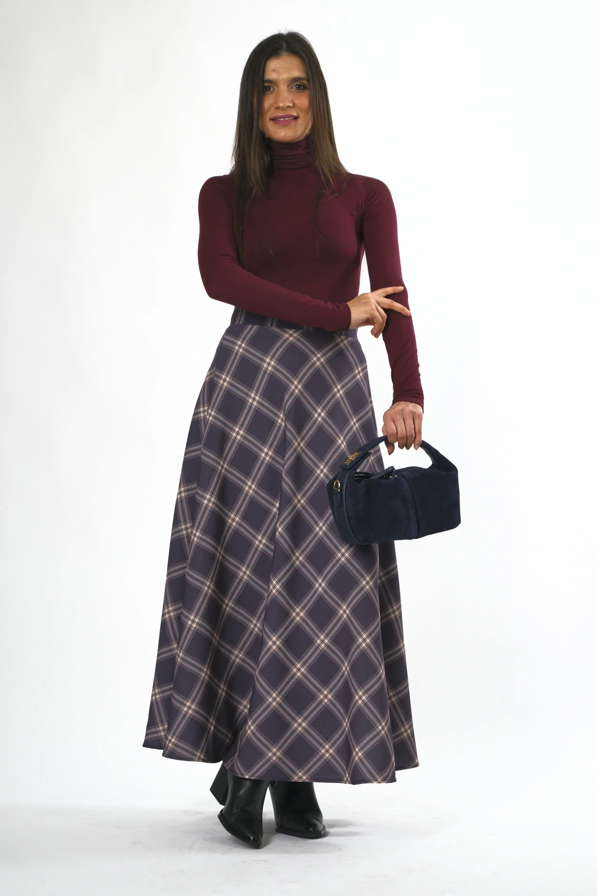 Abbra Kadın Ekoseli Astarlı Etek