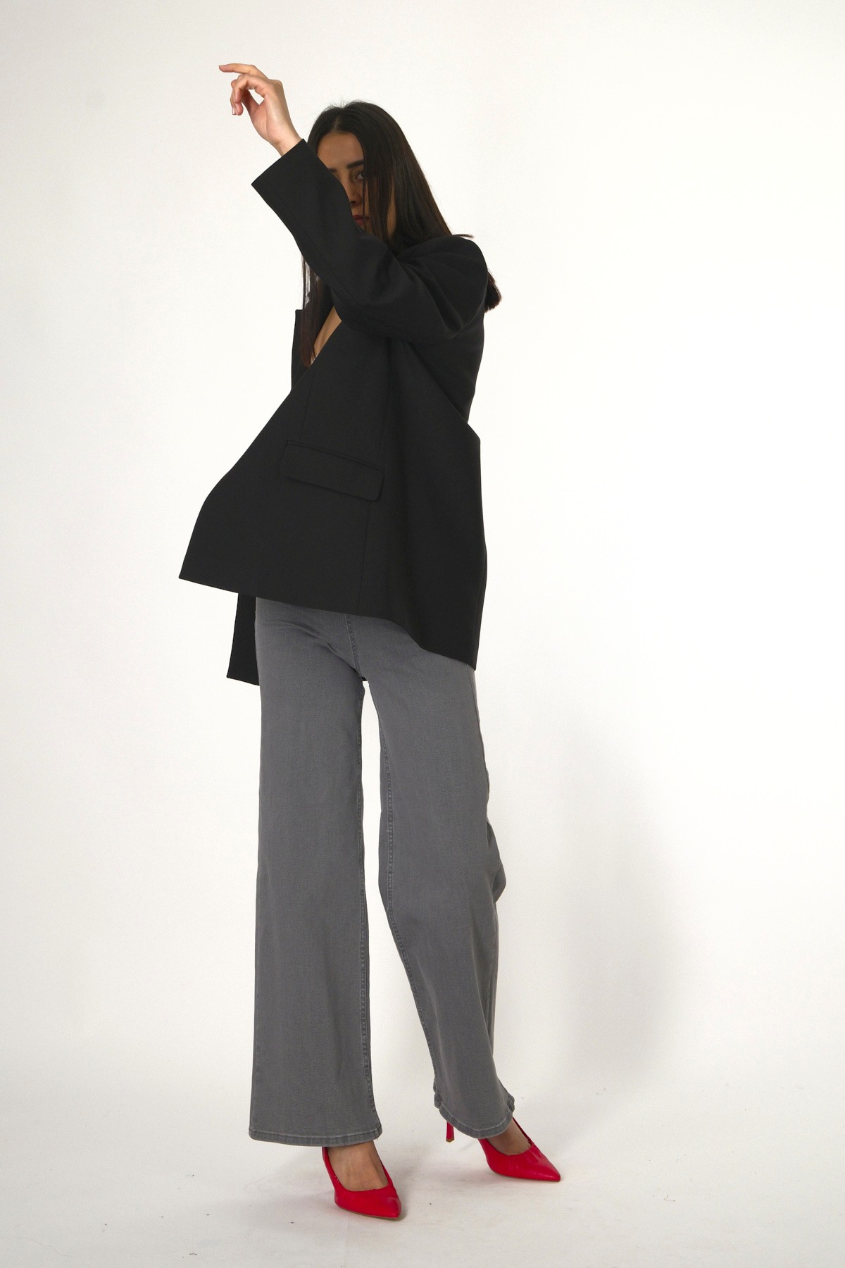 Abbra Kadın Dümdüz Fit Blazer