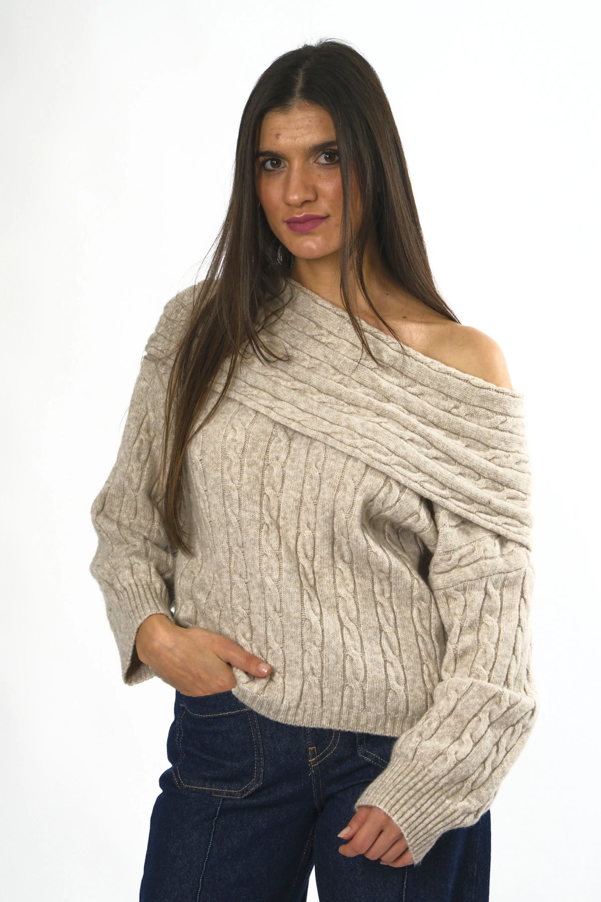 Abbra Kadın Madonna Yaka Kazak